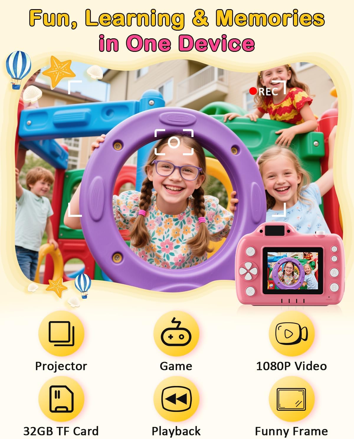48MP Fun Kids Camera with Projector: Turn Memories into A Mini Movie Night