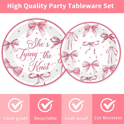 96 Pcs Shes Tying the Knot Bridal Shower Decorations, Pink Bow Tableware