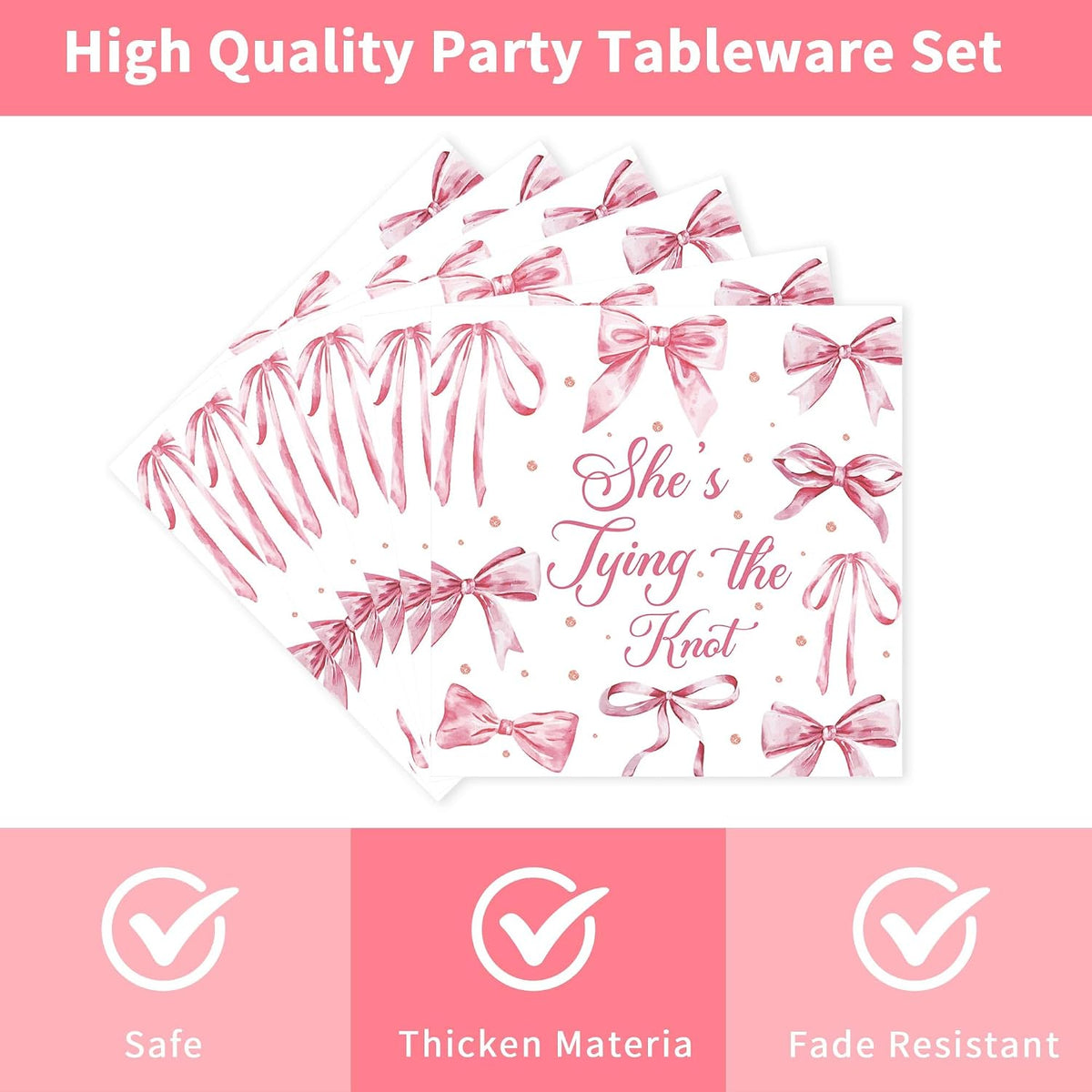 96 Pcs Shes Tying the Knot Bridal Shower Decorations, Pink Bow Tableware