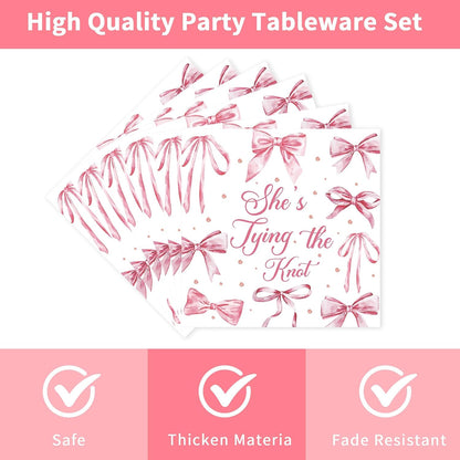 96 Pcs Shes Tying the Knot Bridal Shower Decorations, Pink Bow Tableware