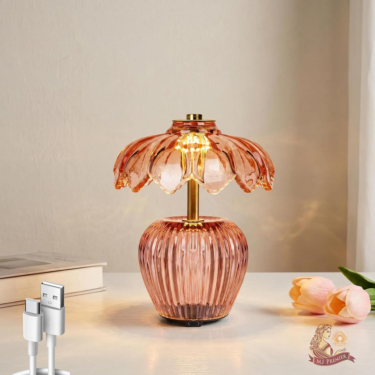 Rechargeable Table Lamp, Small Cordless Lamp with Timer, Pink
