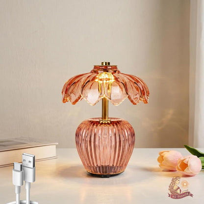 Rechargeable Table Lamp, Small Cordless Lamp with Timer, Pink