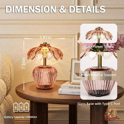 Rechargeable Table Lamp, Small Cordless Lamp with Timer, Pink