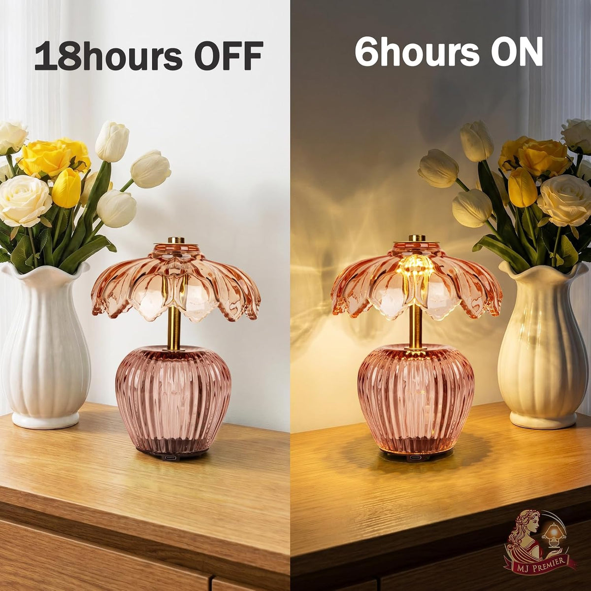 Rechargeable Table Lamp, Small Cordless Lamp with Timer, Pink