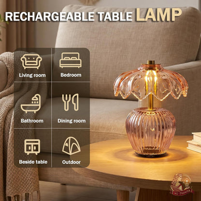 Rechargeable Table Lamp, Small Cordless Lamp with Timer, Pink