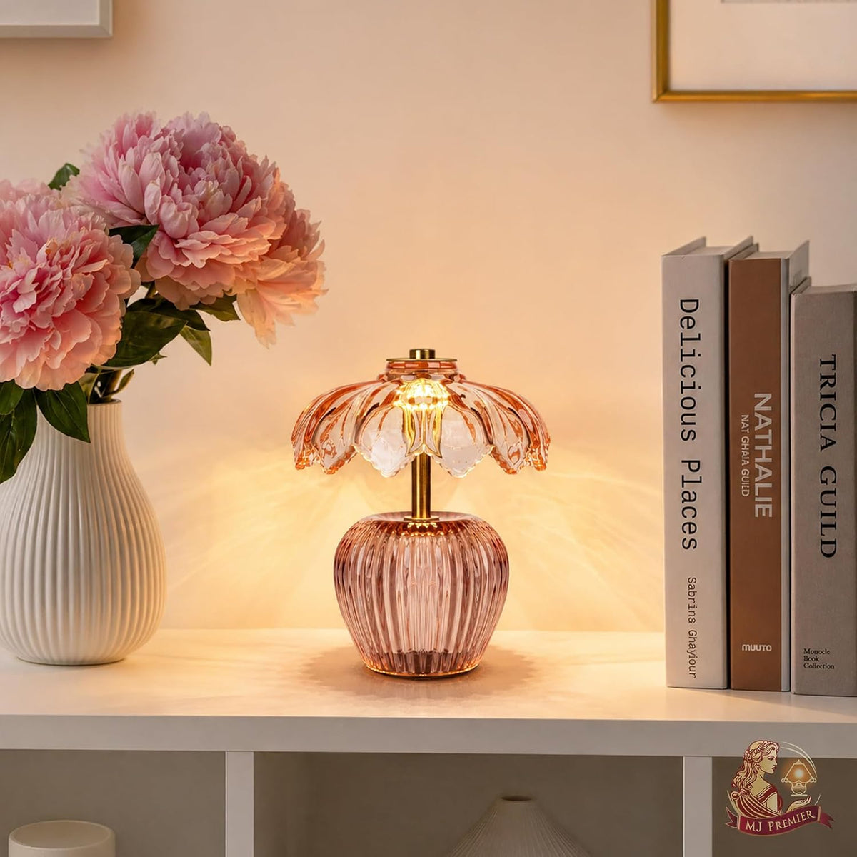 Rechargeable Table Lamp, Small Cordless Lamp with Timer, Pink
