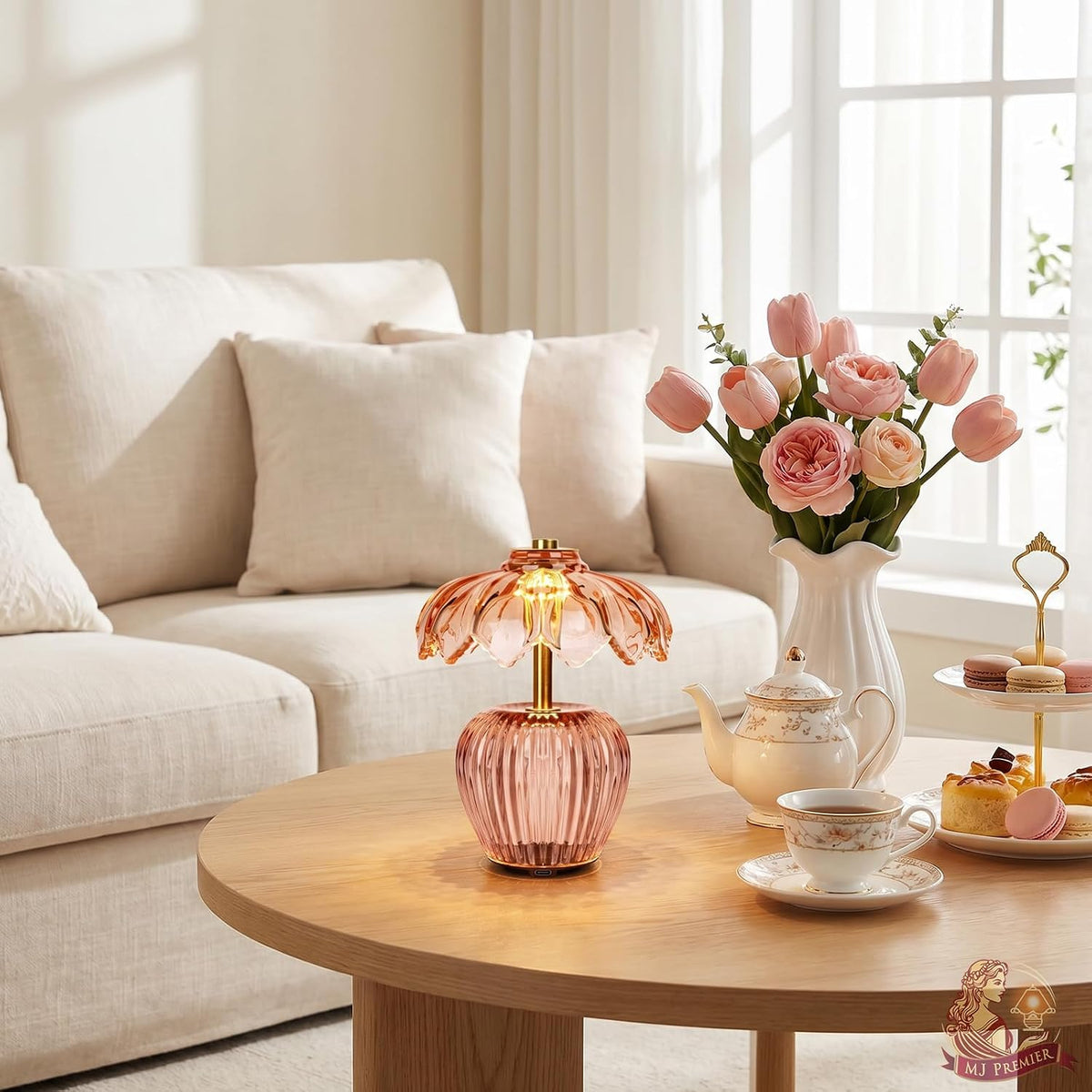 Rechargeable Table Lamp, Small Cordless Lamp with Timer, Pink