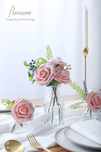 Artificial Flowers 25pcs Realistic Peach Pink Foam Fake Roses with Stems for DIY Wedding Bouquets Bridal Shower Centerpieces Floral Arrangements Party Tables Home Decorations