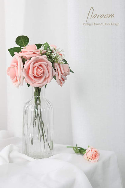 Artificial Flowers 25pcs Realistic Peach Pink Foam Fake Roses with Stems for DIY Wedding Bouquets Bridal Shower Centerpieces Floral Arrangements Party Tables Home Decorations