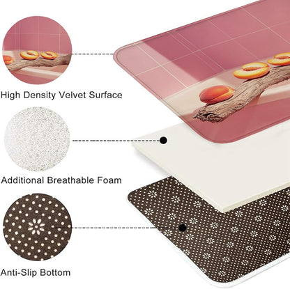 Peach Blossom Quick Dry Bath Mat, Modern Abstract Peach Leaves Absorbent Non Slip Shower Mat, Summer Memory Foam Washable Bath Rugs for Bathroom Toilet Restroom Decorative 20x32 Inch