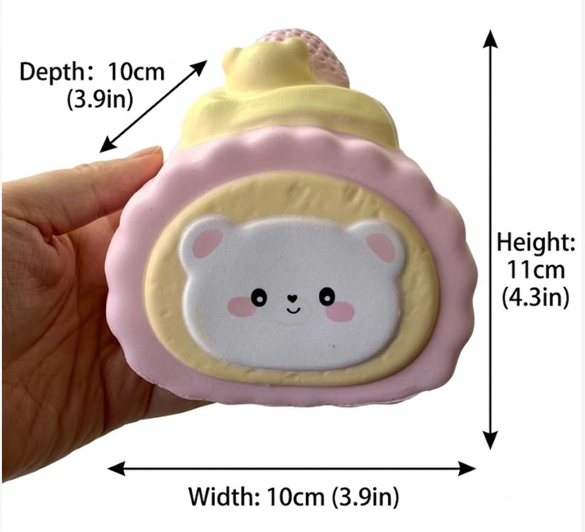 Cute Bear Head Pink Swiss Roll Squishy Toy Slow Rising Squishy Stress Reliever for Adults Soft PU Foam Office Desk Fidget Anxiety Focus Tool Faux Food Sensory Prop for Relaxation (Pink Bear)
