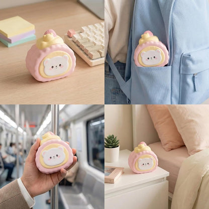 Cute Bear Head Pink Swiss Roll Squishy Toy Slow Rising Squishy Stress Reliever for Adults Soft PU Foam Office Desk Fidget Anxiety Focus Tool Faux Food Sensory Prop for Relaxation (Pink Bear)