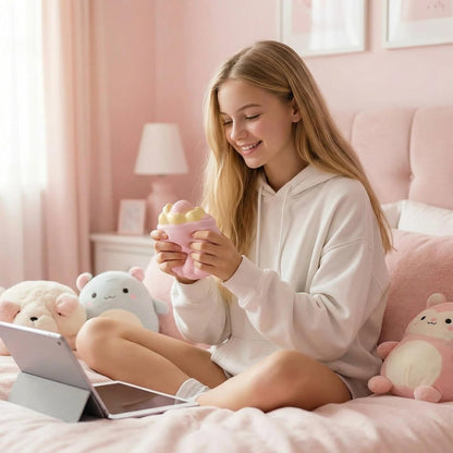 Cute Bear Head Pink Swiss Roll Squishy Toy Slow Rising Squishy Stress Reliever for Adults Soft PU Foam Office Desk Fidget Anxiety Focus Tool Faux Food Sensory Prop for Relaxation (Pink Bear)