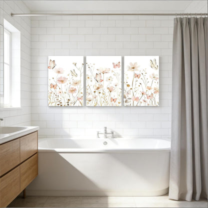 3 PCS Pink Butterfly Wildflower Canvas Wall Art 12*16 in Stretched