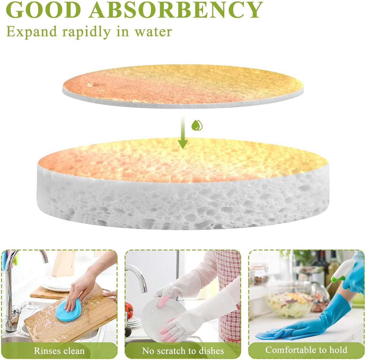 Peach Orange Yellow Gradient Kitchen Sponges Cleaning Dish Sponges Non-Scratch Natural Scrubber Sponge for Kitchen Bathroom Cars Pack of 3