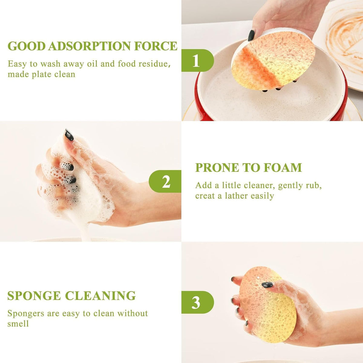 Peach Orange Yellow Gradient Kitchen Sponges Cleaning Dish Sponges Non-Scratch Natural Scrubber Sponge for Kitchen Bathroom Cars Pack of 3