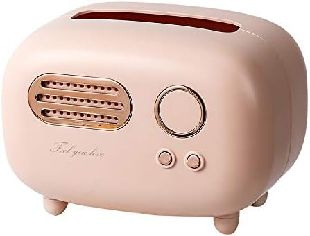 Retro Pink Plastic Round Facial Tissue Holder, Radio Shaped Tissue Box Cover for Bathroom/Living Room/Bedroom Dresser/Night Stand/Desk/Table