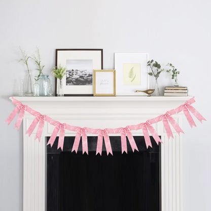 1 Strings of 9pcs Peach Pink Bow Garlands Banner Decoration,Pre-Strung Satin Ribbon for Girl Birthday Anniversary Bridal/Baby Shower Wedding Bachelorette Party Graduation Party Supplies