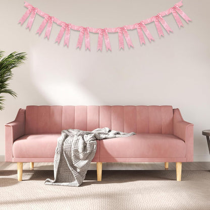 1 Strings of 9pcs Peach Pink Bow Garlands Banner Decoration,Pre-Strung Satin Ribbon for Girl Birthday Anniversary Bridal/Baby Shower Wedding Bachelorette Party Graduation Party Supplies