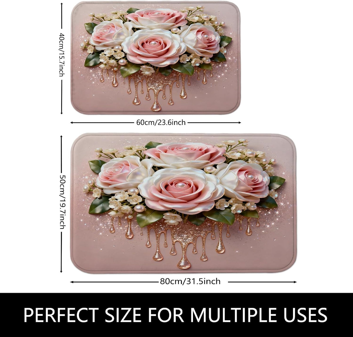 Rose Floral Quick Dry Bath Mat, Elegant Peach Flowers Decorative Non Slip Shower Mat, Spring Flowering Washable Bath Rugs for Bathroom Toilet Restroom 16x24 Inch