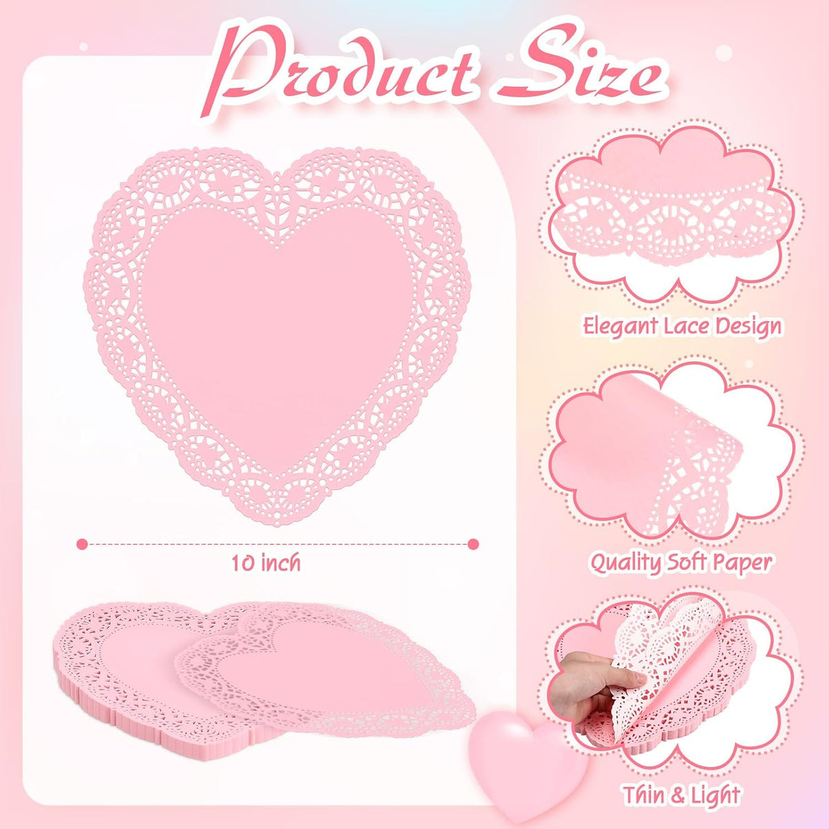 Cinnvoice 100 Pcs Heart Doilies Heart Paper Doilies Party Lace Paper Placemats Disposable Placemats for Wedding Birthday Cakes Desserts Snack Tableware Decoration(Pink,10 Inch)
