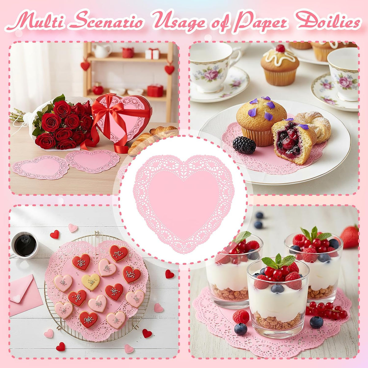 Cinnvoice 100 Pcs Heart Doilies Heart Paper Doilies Party Lace Paper Placemats Disposable Placemats for Wedding Birthday Cakes Desserts Snack Tableware Decoration(Pink,10 Inch)