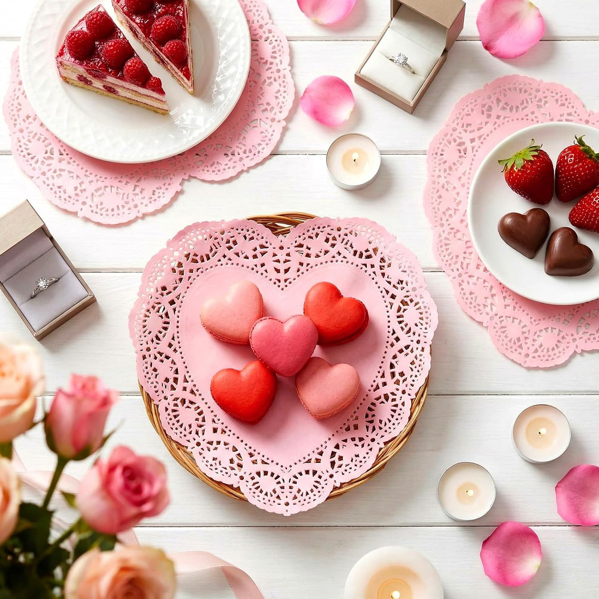 Cinnvoice 100 Pcs Heart Doilies Heart Paper Doilies Party Lace Paper Placemats Disposable Placemats for Wedding Birthday Cakes Desserts Snack Tableware Decoration(Pink,10 Inch)