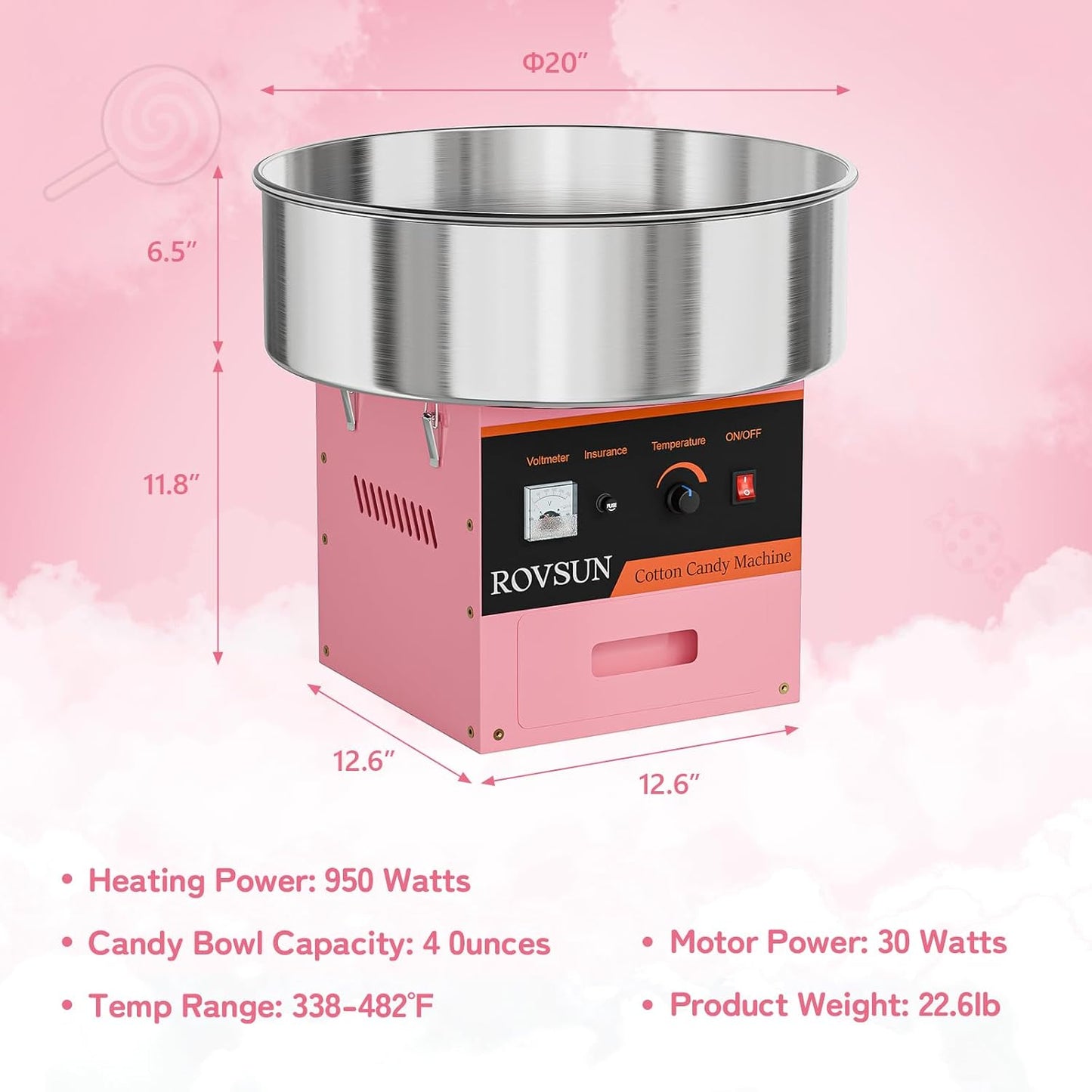 21 Inch Cotton Candy Machine Commercial, Candy Floss Maker Electric Cotton Candy Maker w/Stainless Steel Bowl, Sugar Scoop and Large Storage Drawer Home Party Carnival, Pink