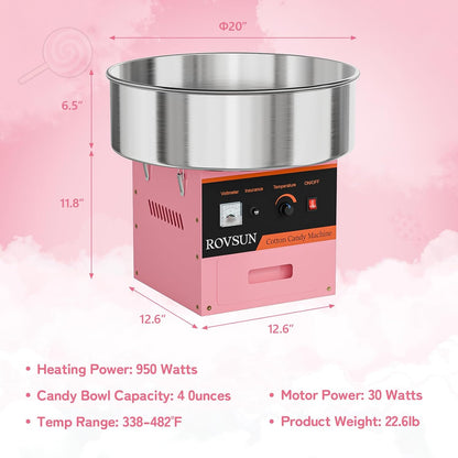 21 Inch Cotton Candy Machine Commercial, Candy Floss Maker Electric Cotton Candy Maker w/Stainless Steel Bowl, Sugar Scoop and Large Storage Drawer Home Party Carnival, Pink