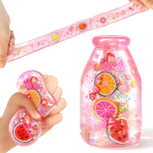 Squishy Bottle Toy, Slow Rising Fruit Sensory Balls (Pink)