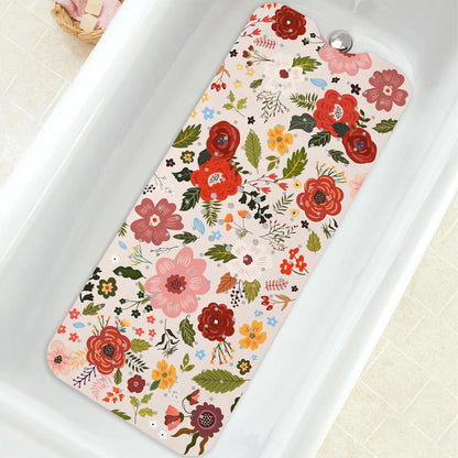 Non Slip, Bohemia Extra Long Shower Floor Mat with Suction Cups and Drain Holes for Adults Kids Elderly 40 X 16 Inch