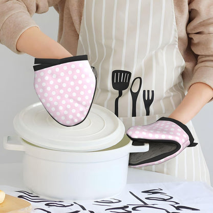 Mini Silicone Oven Mitts, Light Pink Polka Dot Print A Oven Mitts Heat Resistant, Pot Holders for Kitchen Cooking & Baking Gloves