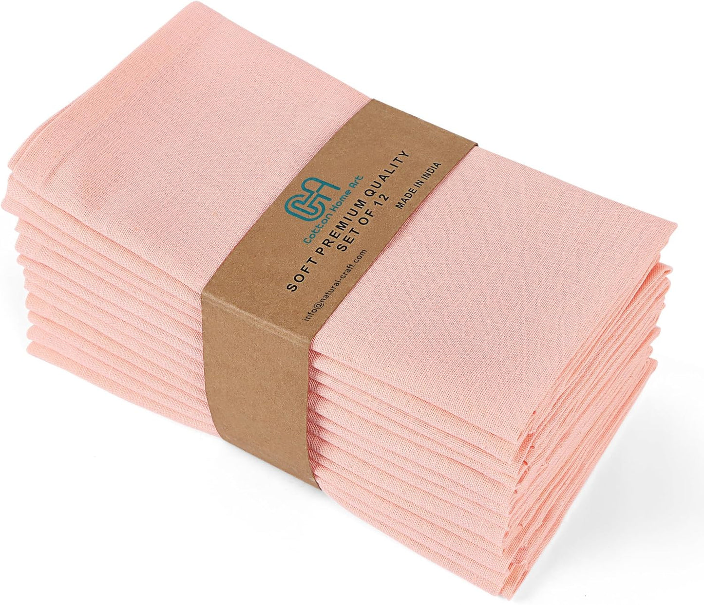 Cloth Dinner Napkins Set of 12, 85% Cotton 15% Linen, 18x18 Inch, Soft Durable Washable Reusable, Mitered Corners, Pre-Shrunk Absorbent, Farmhouse Kitchen Party Wedding, Spring Fall Easter (Peach)