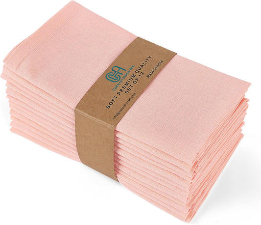 Cloth Dinner Napkins Set of 12, 85% Cotton 15% Linen, 18x18 Inch, Soft Durable Washable Reusable, Mitered Corners, Pre-Shrunk Absorbent, Farmhouse Kitchen Party Wedding, Spring Fall Easter (Peach)