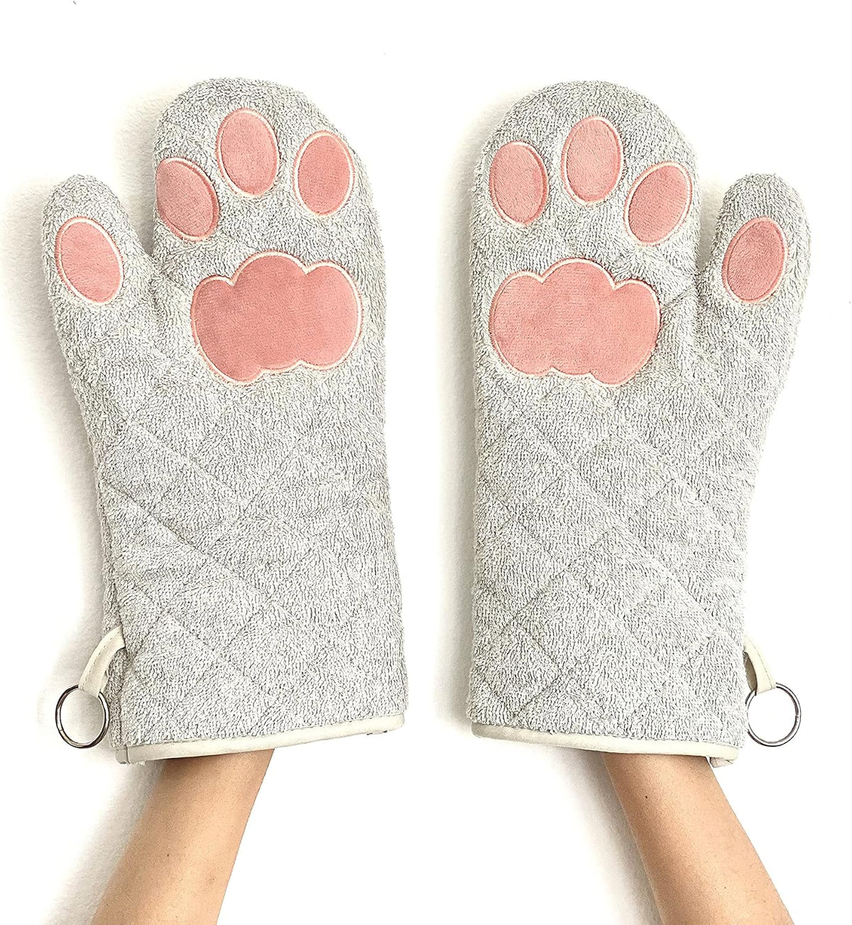 Oven Mitts Cat Paws - Grey and Pink