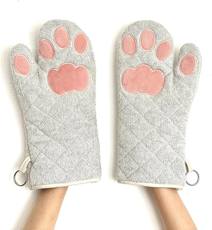 Oven Mitts Cat Paws - Grey and Pink