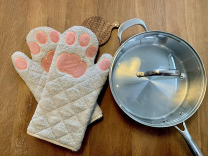 Oven Mitts Cat Paws - Grey and Pink