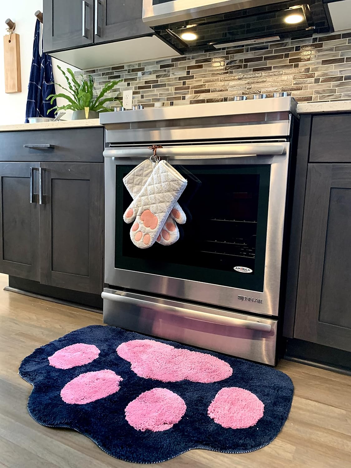 Oven Mitts Cat Paws - Grey and Pink