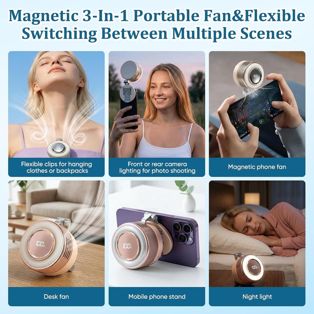 Portable Silent Mini Bladeless Electric Fan, 2026 New Mini Bladeless Fan Clip On,Small fan Clip on for Shirt & Waist,Adjustable 3-Speed For Outdoor & Travel & Office,Travel Accessories,Gift (Pink)