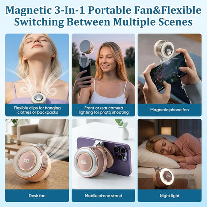 Portable Silent Mini Bladeless Electric Fan, 2026 New Mini Bladeless Fan Clip On,Small fan Clip on for Shirt & Waist,Adjustable 3-Speed For Outdoor & Travel & Office,Travel Accessories,Gift (Pink)
