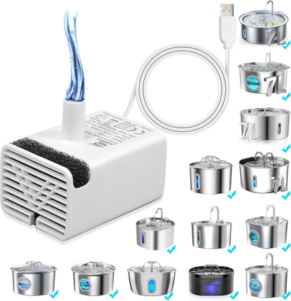 Cat Water Fountain Pump,Pet Water Fountain Pumps Replacement JY-830 Submersible Motor, Fountains Pump for Stainless Steel Cats Dispensers，Ultra Quiet Dog Drinking Fountain Pump