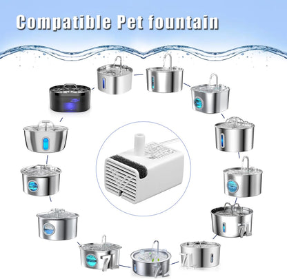 Cat Water Fountain Pump,Pet Water Fountain Pumps Replacement JY-830 Submersible Motor, Fountains Pump for Stainless Steel Cats Dispensers，Ultra Quiet Dog Drinking Fountain Pump