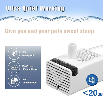 Cat Water Fountain Pump,Pet Water Fountain Pumps Replacement JY-830 Submersible Motor, Fountains Pump for Stainless Steel Cats Dispensers，Ultra Quiet Dog Drinking Fountain Pump
