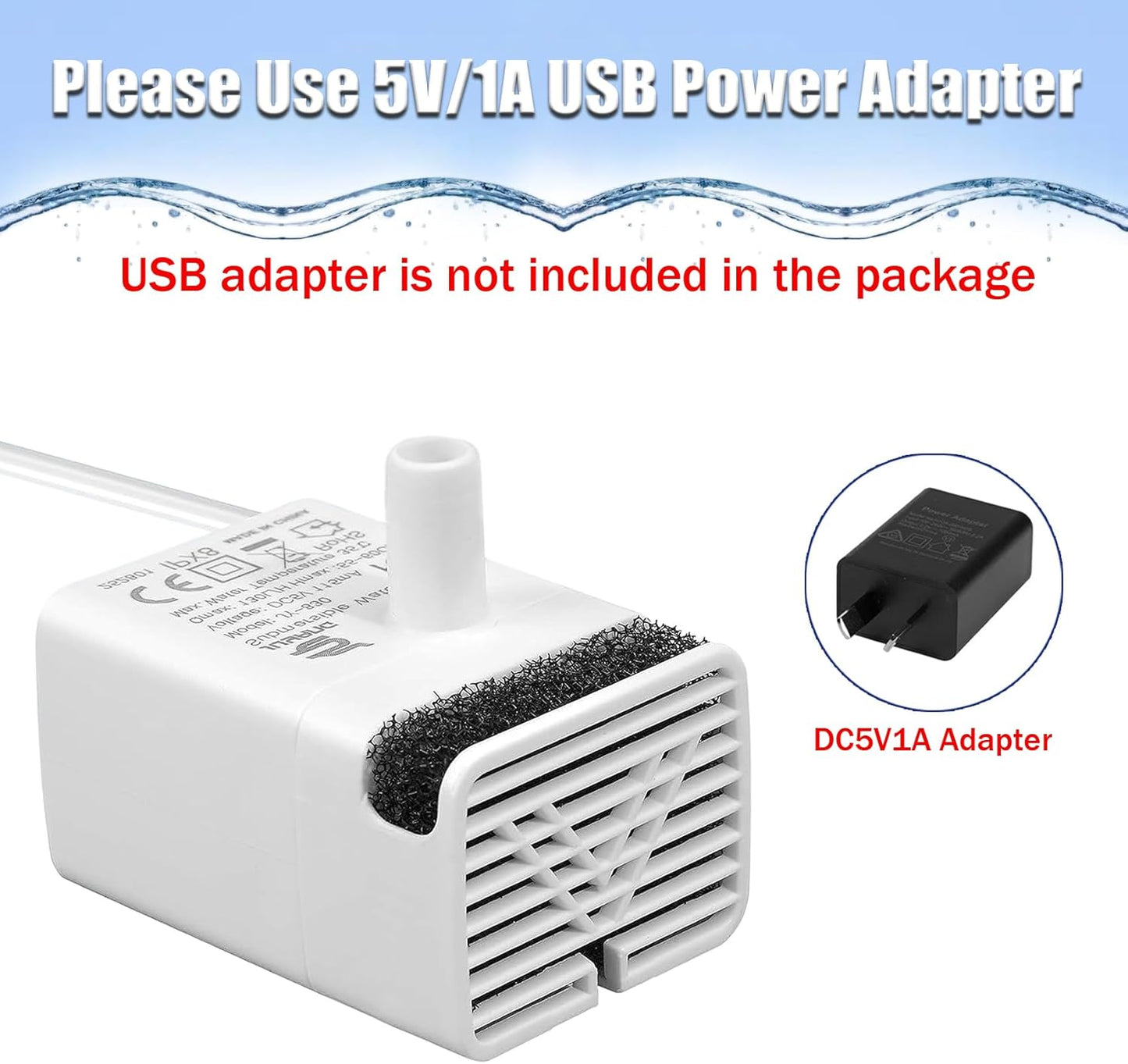 Cat Water Fountain Pump,Pet Water Fountain Pumps Replacement JY-830 Submersible Motor, Fountains Pump for Stainless Steel Cats Dispensers，Ultra Quiet Dog Drinking Fountain Pump