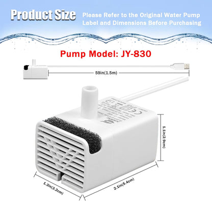 Cat Water Fountain Pump,Pet Water Fountain Pumps Replacement JY-830 Submersible Motor, Fountains Pump for Stainless Steel Cats Dispensers，Ultra Quiet Dog Drinking Fountain Pump