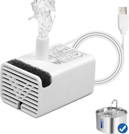 Cat Water Fountain Pump,Pet Water Fountain Pumps Replacement JY-830 Submersible Motor, Fountains Pump for Stainless Steel Cats Dispensers，Ultra Quiet Dog Drinking Fountain Pump