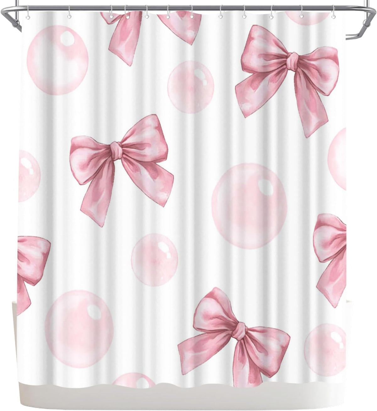 Bow Shower Curtain Cute Bow Knot Girls Bathroom Decor Aesthetic Polyester Fabric Shower Curtain, 72x72inch with Hooks (Pink)