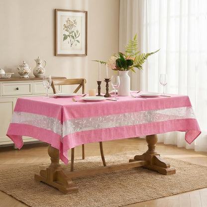Polyester Fabric Tablecloth with Exquisite Embroidery Sheer Border-Waterproof/Wrinkle Resistant-for Dining,Indoor&Outdoor,Wedding,Holiday,Pink,Rectangle 60x84Inch