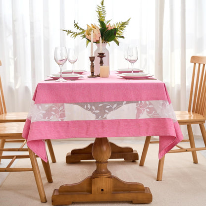 Polyester Fabric Tablecloth with Exquisite Embroidery Sheer Border-Waterproof/Wrinkle Resistant-for Dining,Indoor&Outdoor,Wedding,Holiday,Pink,Rectangle 60x84Inch