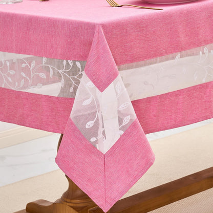 Polyester Fabric Tablecloth with Exquisite Embroidery Sheer Border-Waterproof/Wrinkle Resistant-for Dining,Indoor&Outdoor,Wedding,Holiday,Pink,Rectangle 60x84Inch